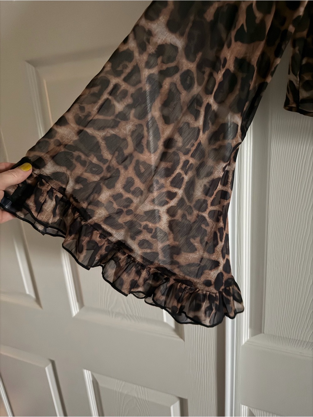 Dressed in LALA Leopard Sheer Crop Blouse - Brown & Black - Picture 4 of 4